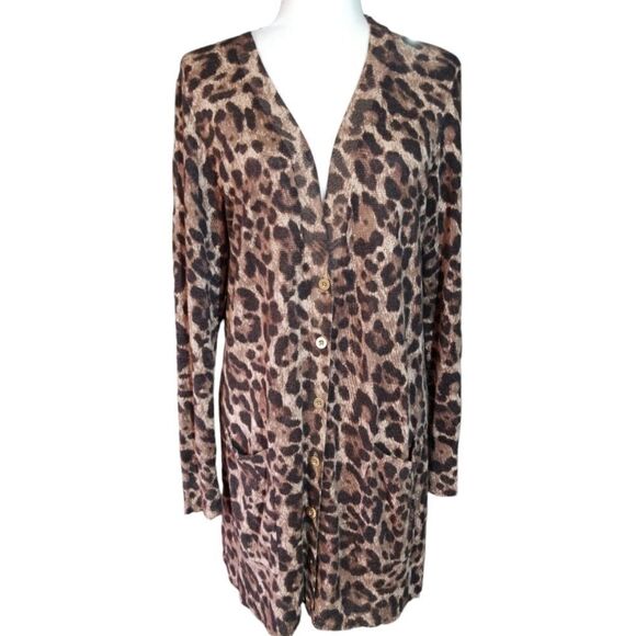 Lisa Rinna Collection Sweaters - Lisa Rinna Collection Leopard Boyfriend Cardigan Size Medium